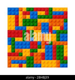 Seamless template of realistic colored plastic bricks. Construction blocks. It is easy to recolour. Just drop to swatches and enjoy. EPS 10 Stock Vector