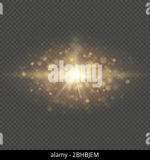 Special effect - shining star sun particles and sparks. Glitter and sequins bokeh lights isolated on transparent background. EPS 10 Stock Vector