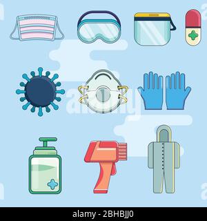 medical self protection covid-19 icon set Stock Vector