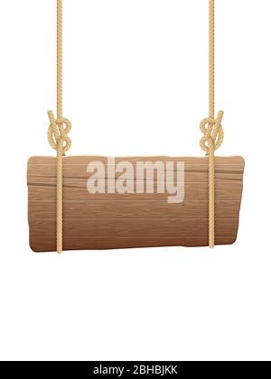 Wooden singboard hanging on ropes. EPS 10 vector Stock Vector
