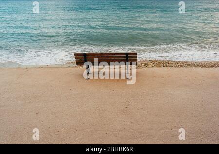 Empty bench on the background of the sea Stock Photo