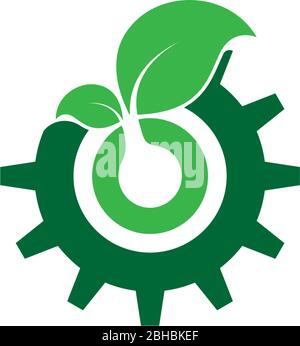 Combination of gear and green leaf logo icon illustation Stock Vector