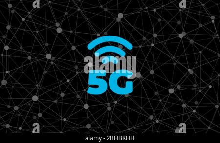 5G network connection business symbol on polygonal communication black background. 5th generation wireless internet technology wallpaper. Vector 5 G digital design template illustration Stock Vector