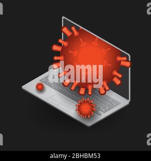 Virus drops from the laptop. Pandemic concept Stock Vector