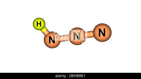 Hydrazoic acid or hydrogen azide or azoimide is a compound with the chemical formula HN3. It is a colorless, volatile, and explosive liquid at room te Stock Photo