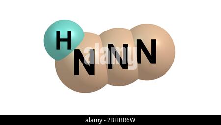 Hydrazoic acid or hydrogen azide or azoimide is a compound with the chemical formula HN3. It is a colorless, volatile, and explosive liquid at room te Stock Photo