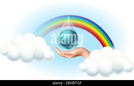 save earth and environment on rainbow and clouds background Stock Vector