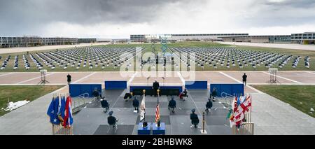 Vice President Mike Pence delivers remarks during the graduation ceremony for the class of 2020 at the United States Air Force Academy Saturday, April 18, 2020, in Colorado Springs, Colo People: Vice President Mike Pence Credit: Storms Media Group/Alamy Live News Stock Photo