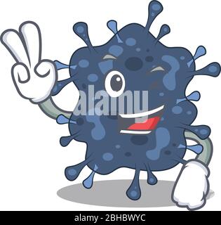 Happy bacteria neisseria cartoon design concept with two fingers Stock Vector