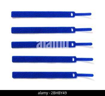 blue velcro cable ties on white background Stock Photo