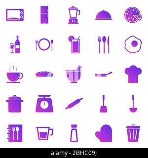 Kitchen gradient icons on white background, stock vector Stock Vector