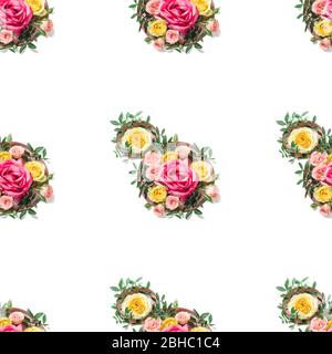 Creative March 8th seamless texture. Number 8 made of hole and colorful roses. Isometric view. Stock Photo