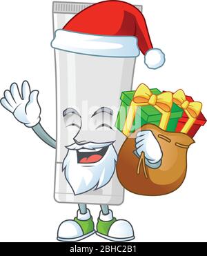 Santa white plastic tube Cartoon character design with sacks of gifts Stock Vector