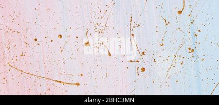 Brush strokes and gold paint splashes. Place for your design in pastel colors. Banner format. Stock Photo