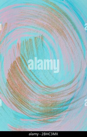 Large Pink and gold strokes of paint on blue background. Place for your design. Stock Photo