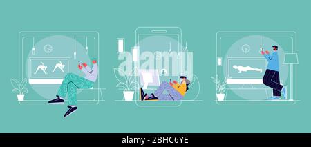 people connected online at home by different electronic means vector illustration design Stock Vector