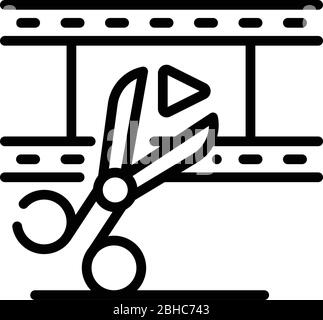 Video film and scissors icon, outline style Stock Vector