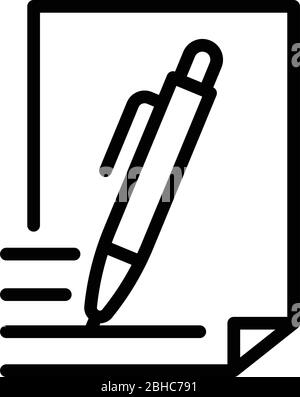 Pen and document icon, outline style Stock Vector