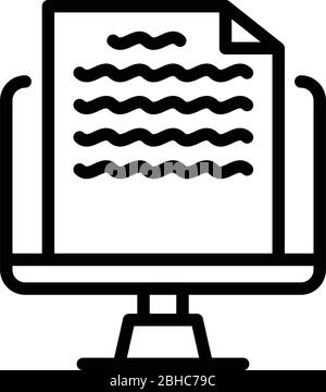 Handwritten document monitor icon, outline style Stock Vector