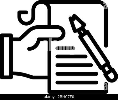 Paper in hand and ink pen icon, outline style Stock Vector
