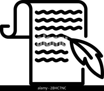 Feather and parchment icon, outline style Stock Vector