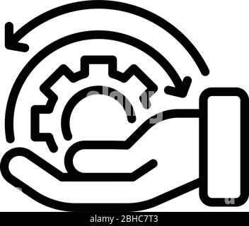 Gear on the palm icon, outline style Stock Vector