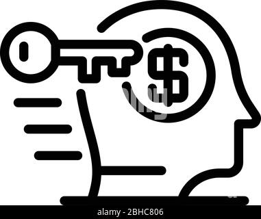 Key and dollar in the head icon, outline style Stock Vector