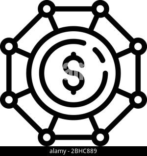 Target dollar in a circle icon, outline style Stock Vector