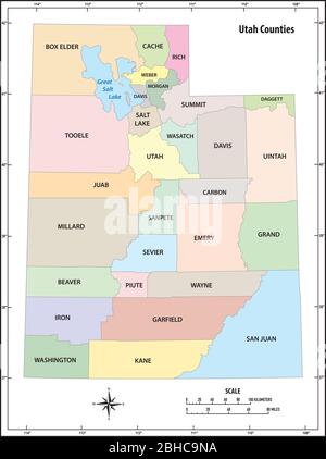 utah state outline administrative and political vector map in color Stock Vector