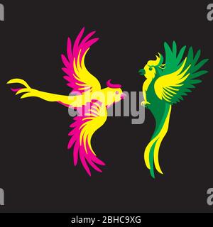 Cartoon parrot on a black isolated background. Vector image Stock Vector