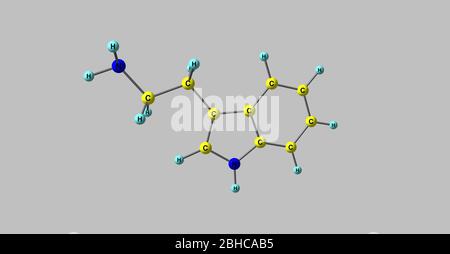 Tryptamine is a monoamine alkaloid. It contains an indole ring structure, and is structurally similar to the amino acid tryptophan, from which the nam Stock Photo