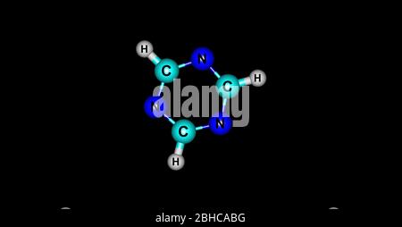 A triazine is class of nitrogen-containing heterocycles. The parent molecules' molecular formula is C3H3N3. 3d illustration Stock Photo