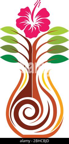 hibiscus flower pot Stock Vector