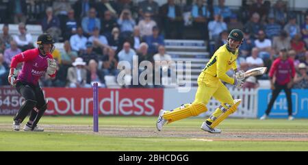 Marcus Stoinis of Australia batting during the One Day Tour Match between Sussex and Australia at The 1st Central County Ground in Hove. June 07 2018 Stock Photo