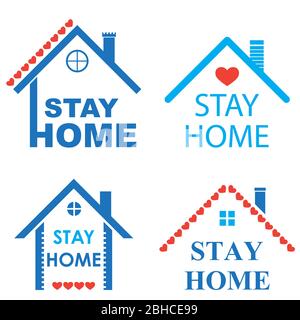 House Roof with Heart and Stay Home Protection. COVID-19. Outbreak 2019-ncov. Self Isolation Quarantine Coronavirus Stock Vector