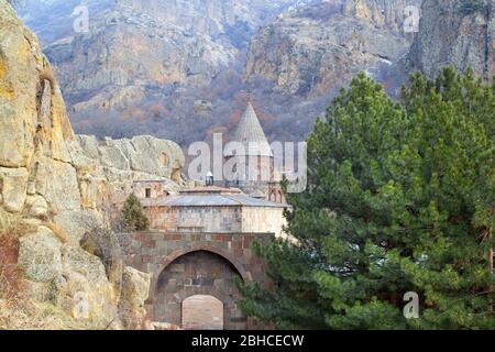 The monastery Geghard, located in the mountains of Armenia Stock Photo