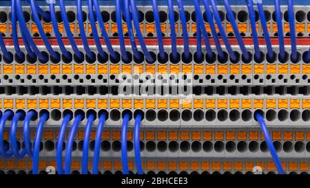 Terminal of control . Control panel assembly with wire and terminal box, ground terminal,personal earth terminal Stock Photo