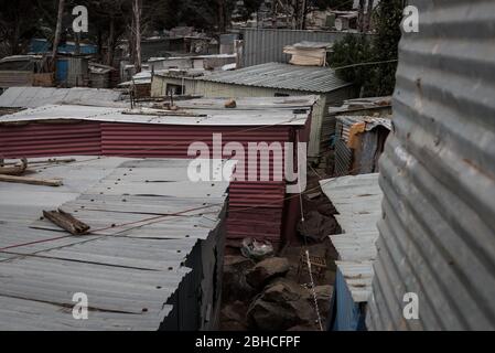 Imizamo Yethu shacklands in South Africa are seen as susceptible to large-scale coronavirus infections through poor services and high density living Stock Photo