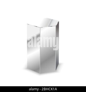 Blank glossy metal 3d hexagonal prism on white Stock Vector