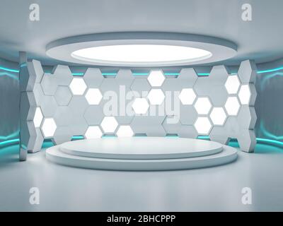 Abstract modern architecture background, empty open space interior. 3D rendering Stock Photo