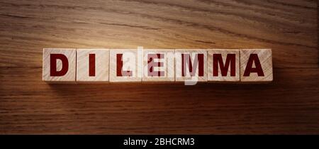 DILEMMA word made with building blocks. Choice from two alternatives concept Stock Photo