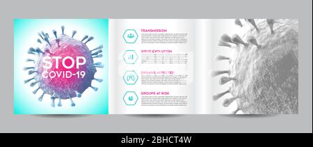 Coronavirus Covid 19 Brochure Square Trifold Template Mockups Flyer Layout Cover Design Book Design Vector Concept. Stock Vector