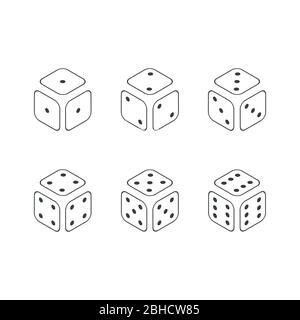 Set of game cubes isolated on white, dice simple icons in isometric view Stock Vector
