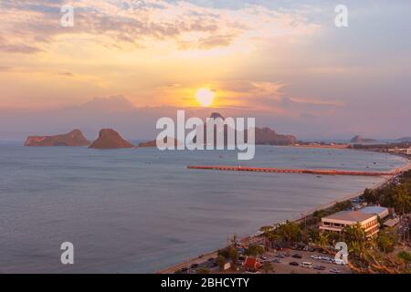 Viewpoint of Ao Manao bay at sunset in Prachuap Khiri Khan, Thailand Stock Photo