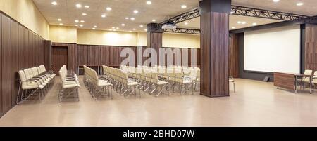 Presentation hall with columns. Preparations room for conference Stock Photo
