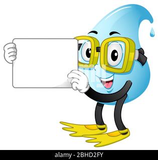 Illustration of a Water Drop Swimmer Wearing Goggles and Fins and Holding a Blank Board Stock Photo