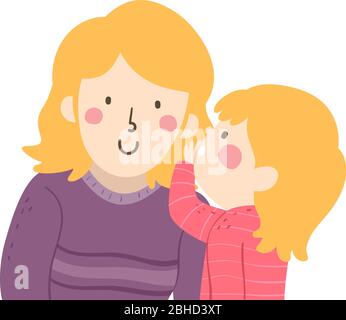 Illustration of a Kid Girl Whispering Something to Her Mother Stock Photo
