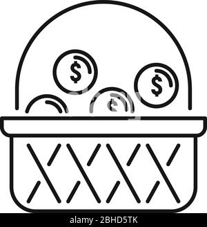 Money basket icon. Outline money basket vector icon for web design isolated on white background Stock Vector
