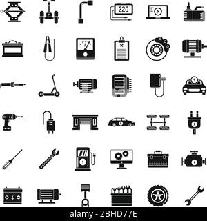 Electric vehicle repair car icons set. Simple set of electric vehicle repair car vector icons for web design on white background Stock Vector