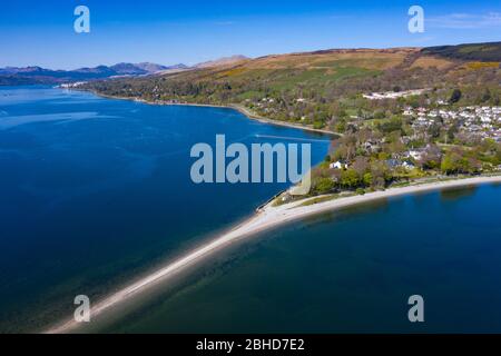 View of spit of land at Rhu village on the Gare Loch in Argyll and Bute, Scotland, UK